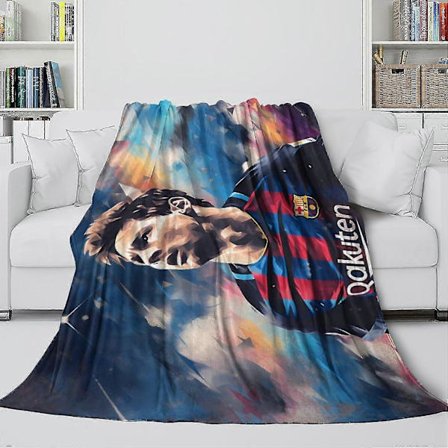Messi-inspirert plysjteppe - 3D-printet flanellpledd for barn, tenåringer og voksne - Mykt og koselig teppe for sofa, seng og barneseng - Julegave