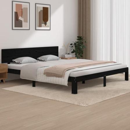 Vidaxl Sängram Svart Massiv Furu 180x200 Cm 6ft Svart