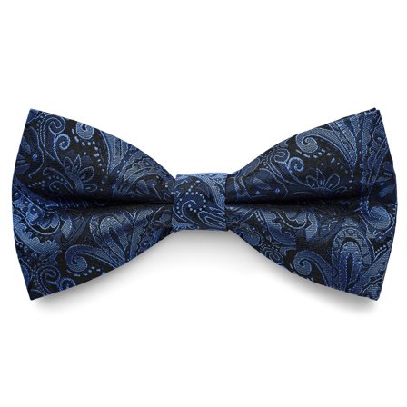 NAVY & LIGHT BLUE PAISLEY Pattern Silk Pre-Tied Bow tie for Men - Pre-tied bow ties
