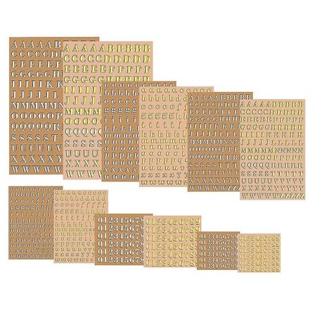 12 Ark Resin-klistremerker, Små Bokstav- og Tall-klistremerker, Legering, Selvklebende, Gull og Sølv