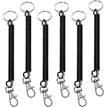 6 stk Spiral Retractable Spring Coil Nøkkelring Tyverisikring Anti-lost Stretch Cord (svart)
