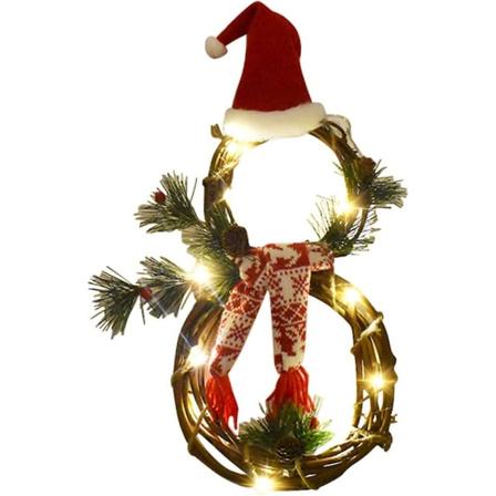 Julekrans Garland LED Dør Dekoration Kunstig Krans Dør Vindue Væghængende Ornament Dekoration Rattan Bue Fyrrekogler Røde Bær (2-b-b)