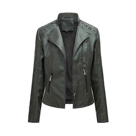 Vår Høst Skinnjakke Dame Slim Fit Motorsykkel Biker PU Skinn Kort Jakke Ståkrage Dame Glidelås Yttertøy Ny