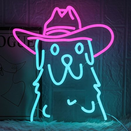Cowboy Hund Neonskilt Pink Blå Neonskilte til Vægdekoration Dæmpbare Cowboy Neonlamper til Dyredekor Væg Bar Soveværelse Børneværelse Forretning 