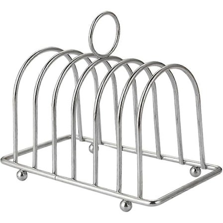 Toastbrødsholder Brød Skiveholder Stativ Rustfrit Stål 6 Skiver Bakke Morgenmad Toastbrødsholder med Kugleformede Fødder og Bærehåndtag