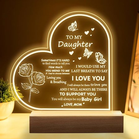 Dattergaver fra mor, gaver til svigerdatter Akryl natlampe, fødselsdag, eksamen, bryllup og julegaver til datter, med base