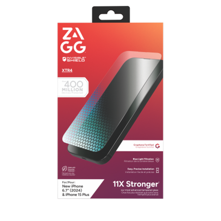 ZAGG InvisibleShield Glass XTR4 Graphene Suojalasi sinisen valon suodattimella iPhone 15/16 Plus