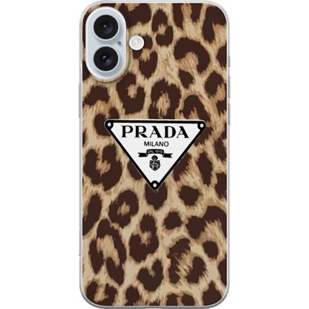 Kompatibelt Mobilskal till Apple iPhone 16 Plus Lyxigt leopardmönster i beige och bruna toner med exklusiv high fashion känsla och ikonisk designer
