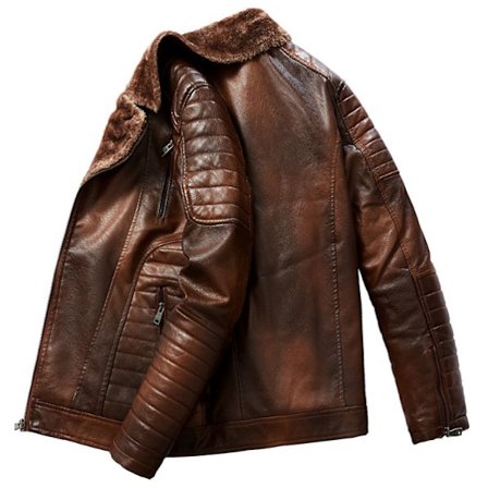 Herrar Basic Motorcykeljacka med Fickor Fleecefodrad Konstläderjacka