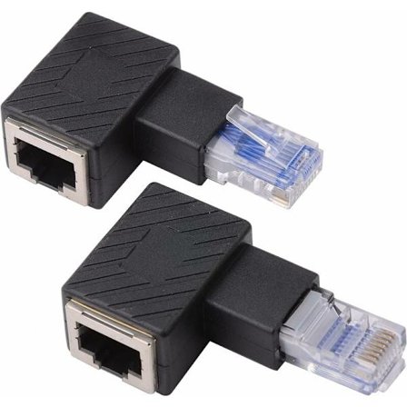 2 stk 90 graders Ethernet-adapter, høyre + venstre vinkel, RJ45 plugg til sokkel, adapter, skjermet, nettverkstilkobling, kompatibel med Cat5 Cat6
