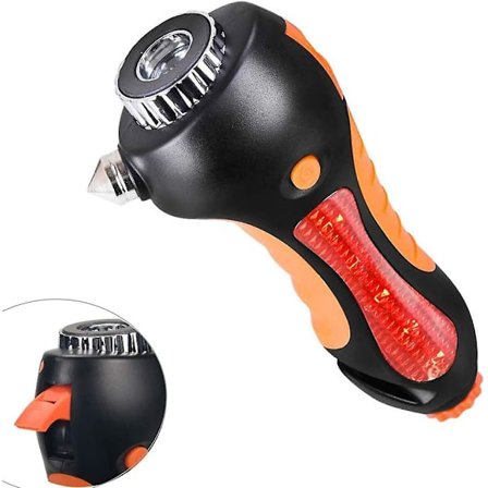 Auton turvavasara, 6-in-1 hätätyökalu ikkunanmurskaimella, turvavyönleikkurilla ja LED-valolla