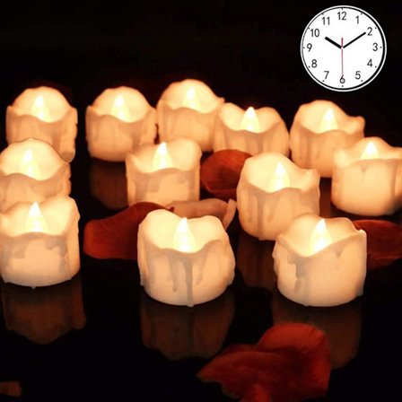 LED-lys med timer, 12 varme hvide LED-flammeløse lys 6 timer