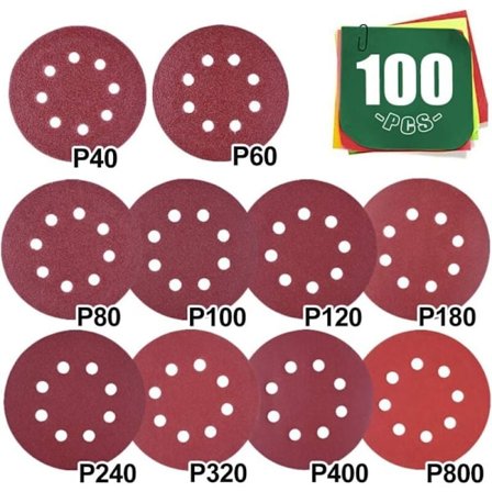 100 Sandpapper, 125mm Sanding Disc Assorterade 40 60 80 100 120 180 240 320 400 800 Grit, Sanding Discs Abrasive Paper Orbital Sander för Trä Metall 