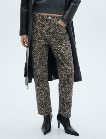 Mango Leopard-Print Straight Jeans - Brown - 34