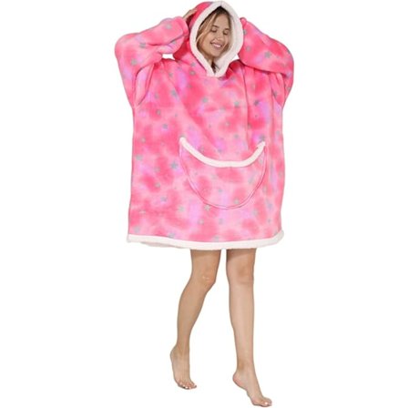 Oversized Blanket Hoodie, Sherpa Fleece Brukbar Teppe Hoodie, Myk og Varm Hettegenser Voksne med Stor Lomme