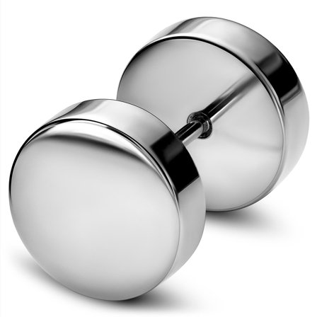 Argentia | 925s | Faux écarteur clou d'oreille plat en argent sterling plaqué rhodium de 8 mm pour hommes - Clous d'oreille