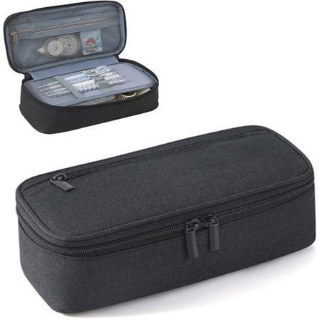 Pencilpose med rum - Pencilpose med lynlås - Lærredstaske - Stor kapacitet (sort)