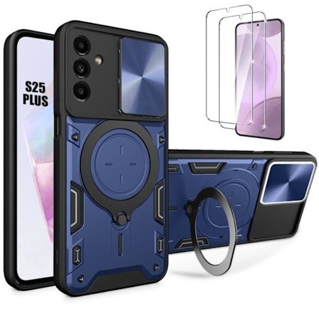 Fodral till Samsung Galaxy S25 Plus (Galaxy S25+) Marinblå med kameraskydd + 2 härdade glasögon