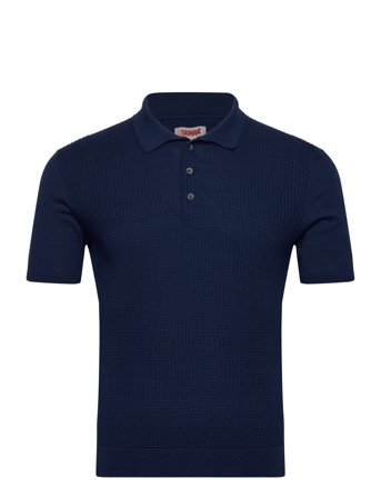 Waffle Polo Ss Tops Knitwear Short Sleeve Knitted Polos Navy Baracuta