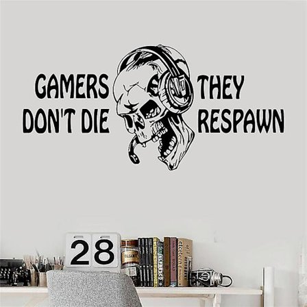 Gamer Skull Headset Videospel Gaming Vinyldekal 16.1*33.4" - Rumdekor Väggkonst Mural Heminredning Sovrum