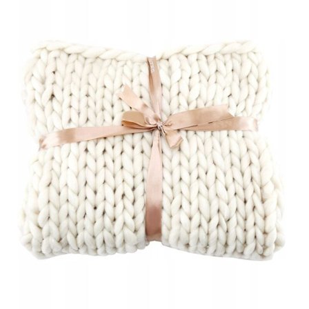 Koselig teppe, håndvevd ekstra tykt ullpledd, hvitt, 6060