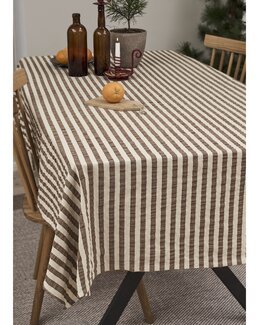 Bordsduk garnfärgad rand med bäckebölja effekt 150x250cm Brun - Jul - Linea