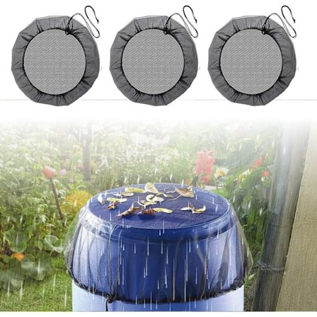 3-pakning 95 cm regntønne mesh-trekk med snorlås skjermbeskytter for hageplen hage terrasse