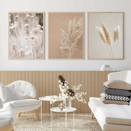 Malerier Lærredstryk Pampas Græs Planter Natur Landskab Tørret Græs Moderne Boho Botanisk Plakat Galleri Billeder 20x30cm(8x12in) x3 Uden Ramme