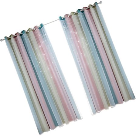 2-pack Gradient Skuggning Gardin, Randig Aluminiumfolie Persienner Gardin Isolering, Flickors Heminredning - Rosa Grön - B:40*L:80 Tum