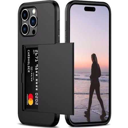 iPhone 12 - Stødsikkert Skal med Kortlomme Ekstra Forstærket Sort