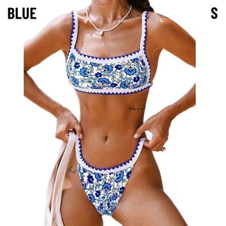 Print Bikini Baddräkt Bikini Set BLÅ S