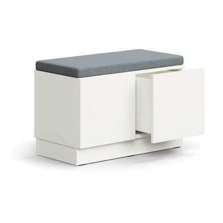 Drawer storage bench QBUS, base frame, push-open, 534x800x420 mm, white, grey cushion