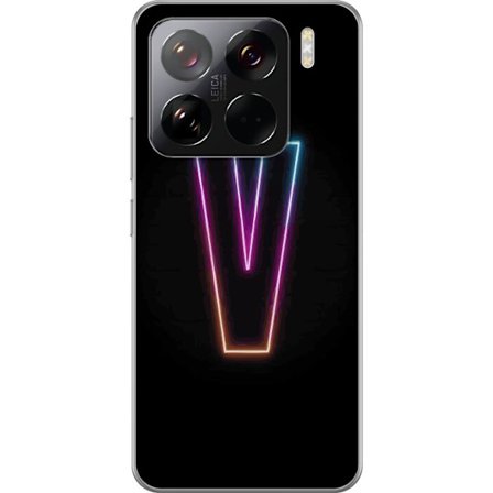Yhteensopiva Puhelinkuori Xiaomi Xiaomi 15 Pro Neonkirjain V värikoodattu valossa mustaa taustaa vasten, minimalistinen muotoilu selkeällä hehkulla