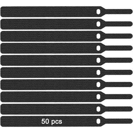 50-pack buntband, 12*145MM kabelband, justerbara återanvändbara band (svart)