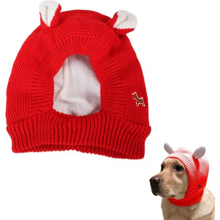 Vinterhundlue, Hundelue, Strikket hundelue, Strikket bomullsteppe for kjæledyr, Freie GrößE, Søt lue med ører for små hunder (rød)