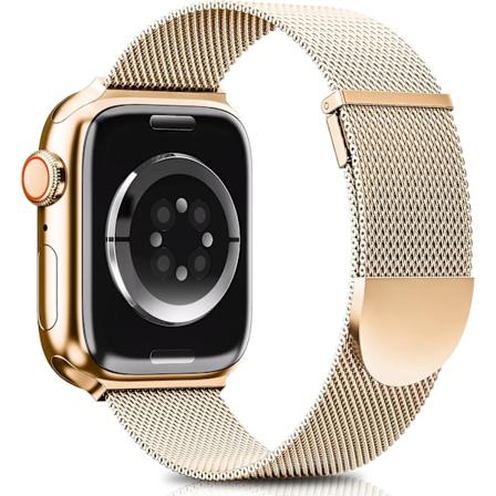 Opgraderet Rem Kompatibel med Apple Watch Remme Kvinder Mænd, Dobbelt Magnetisk Justerbar Udskiftningsrem til iWatch Serie Mode Metal Rem Rose gold 42