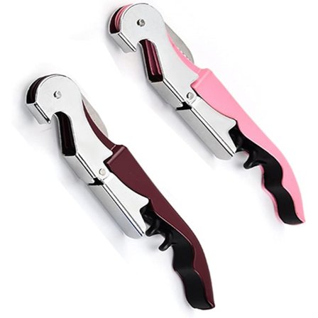 Kraftig flasköppnare i rostfritt stål med dubbla gångjärn, multifunktionsöppnare (rosa och vin)