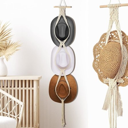 Makrame Hatteholdere Boho Hat Rack Cowboy Hat Henger Bak Dør