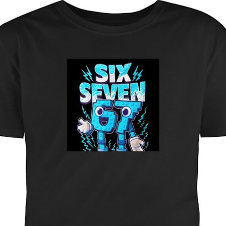 T-Shirt Sininen arkadekuvitus numeroiden Six Seven GT kanssa, salamavalot, pikselöity tyyli ja selkeä retro-pelifiilis.