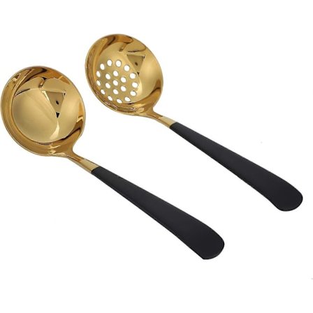 Soppslev och skimmer set, köksredskap för matlagning och servering, rostfritt stål skimmer bestick servis set, 2 st