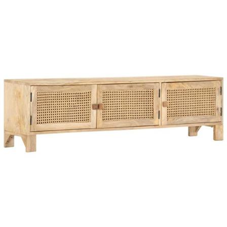 Vidaxl Tv-bänk 140x30x40 Cm Massivt Mangoträ Och Naturlig Rottin Brun