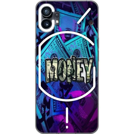 Nothing Phone (1) Gennemsigtig cover Penge motiv dollar sedler blå og lilla farvetema med stort money tema perfekt til luksus økonomi og grafisk des