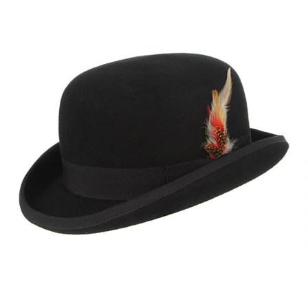 Unisex Ull Top Hat med Fjäder, Satinfodrad, Storlekar S till XL