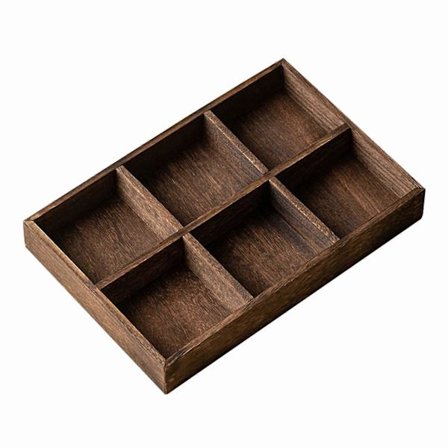 Rektangulært træfad til fest, appetitvækkere, grøntsagsfad til snacks, te-tid, seks rum