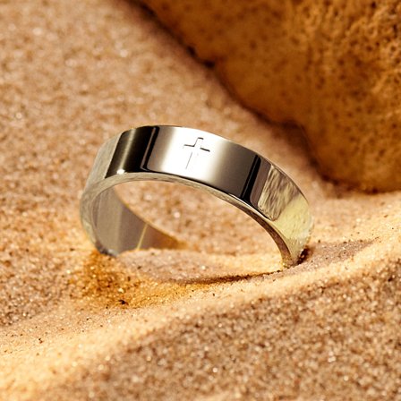Unity | 6 mm Silver-tone Stainless Steel Cross Ring for Men - Steel rings
