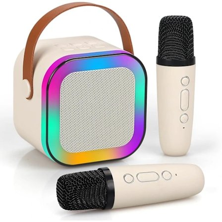 Mini Karaoke-maskine til børn og voksne, bærbar Bluetooth-karaokehøjtaler med 2 trådløse mikrofoner, perfekt gave til pigers fødselsdagsfest ...