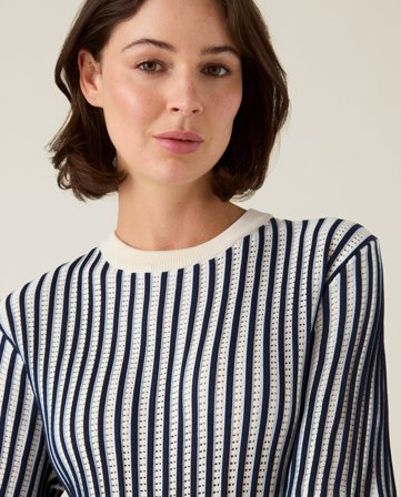 Lexington Multi striped short sleeve knitted sweater, blue