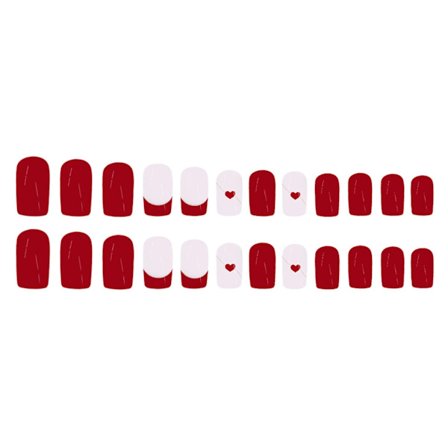 Fyrkantiga Press-on Naglar Alla Hjärtans Dag Fransk Manikyr Lösnaglar Lim på Nagelset Gåvor