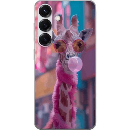 Kompatibelt Mobildeksel til Samsung Galaxy S25 Giraff med tyggegummi i bymiljø fargerik popkunst med humor energi og karakter perfekt for et lekent mo