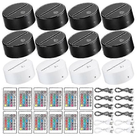 Laadukas 12-pakkaus 3D-yö-LED-valaisin Lampunjalka 16 väriä LED-valonäyttöteline Kaukosäätimellä Akryylille 25-26